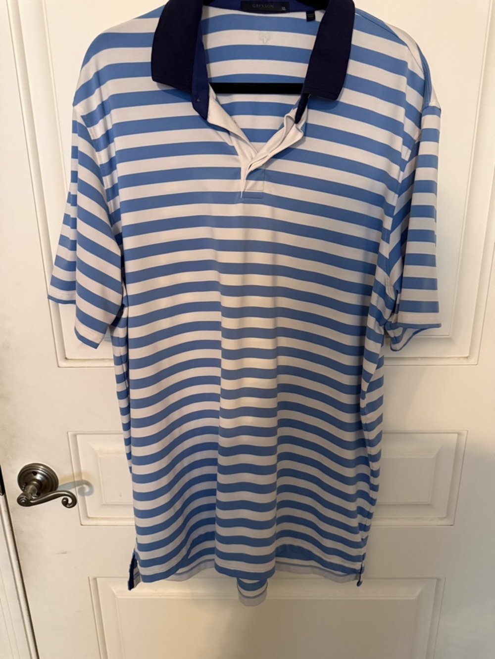 Greyson Light Blue & White Striped Polo Shirt - Men XL